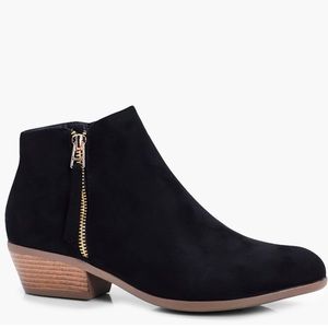 Black Zip Trim Ankle Chelsea Booties